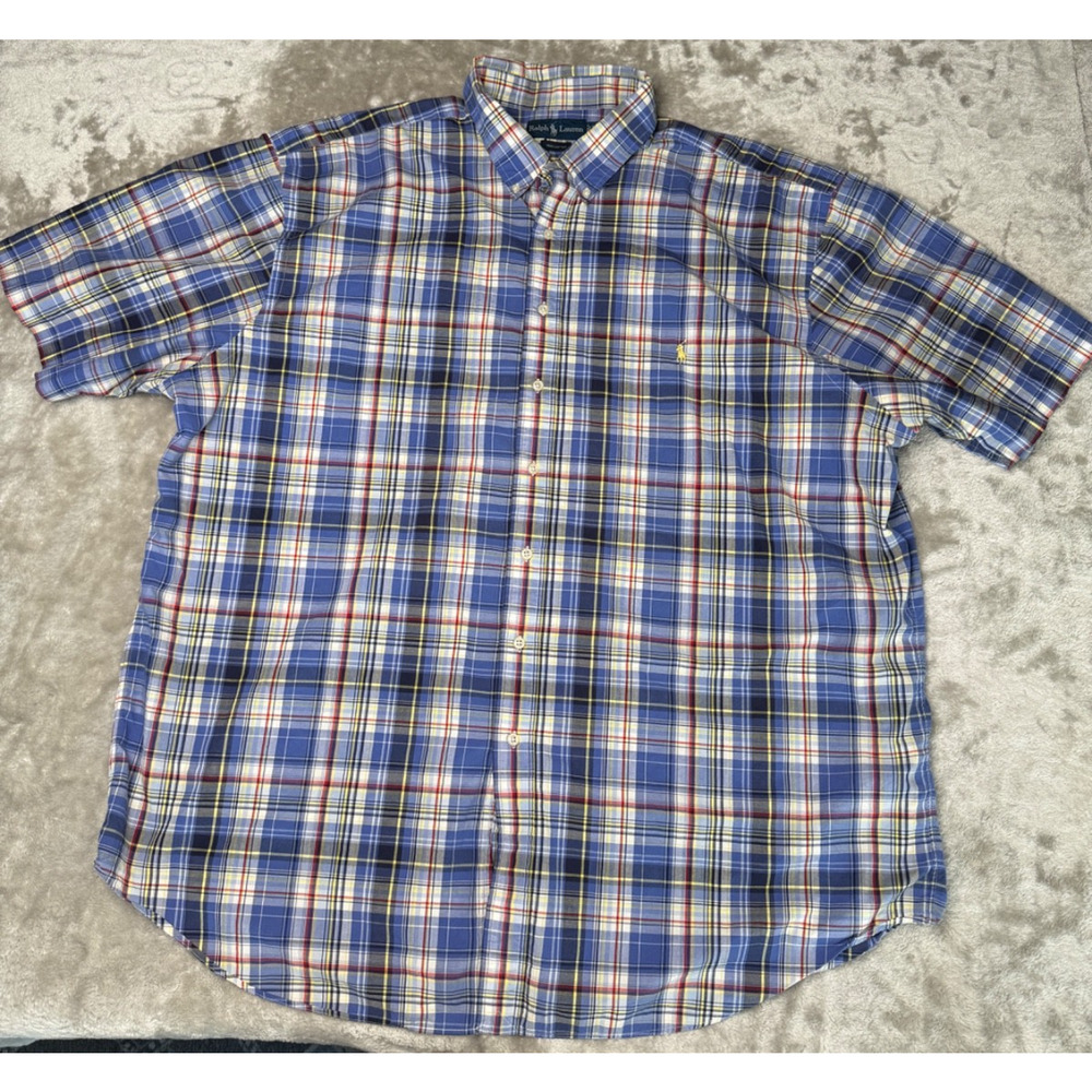 Ralph Lauren Blue Red Yellow Plaid Short Sleeve Button Down Shirt Mens Size 3XLT